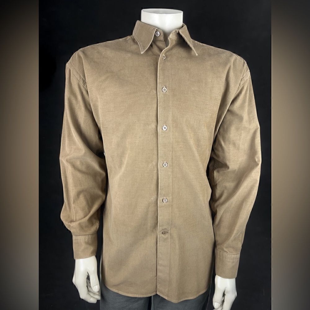 Barney’s New York Men’s Casual L/S Button Down Tan Superfine Corduroy Size Large